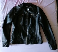 Lederjacke ONLY Kunstlederjacke Gr. 40 Bikerjacke Jacke Schwarz 4 Taschen Neu 