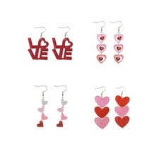 4 Pairs Valentines Day Heart Earrings for Women,Red Pink Heart Dangle Earring.