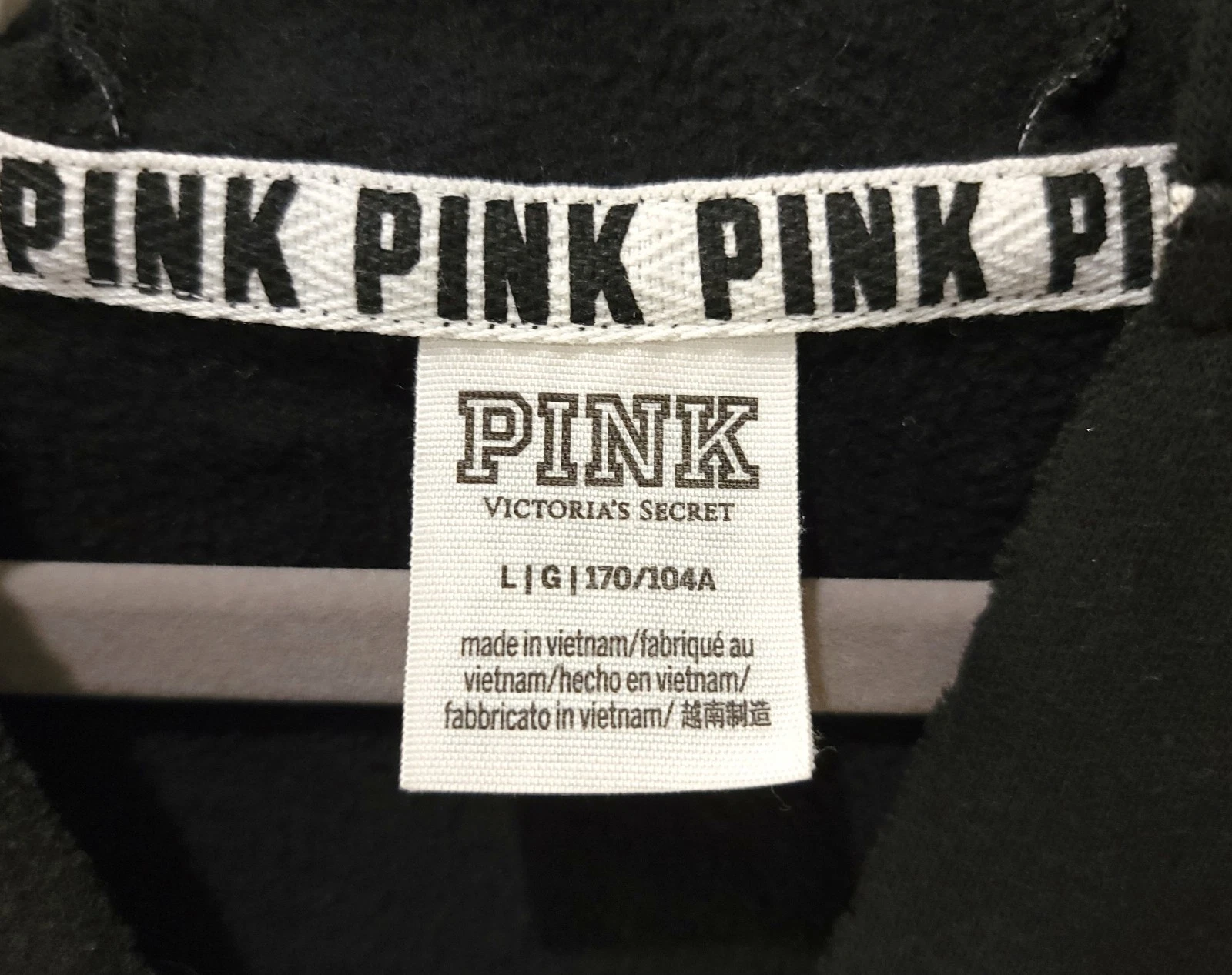 UNDERCOVER Felpa nera con cappuccio Victorias Secret ROSA abbigliamento sportivo donna taglia large usata in ottime condizioni