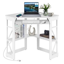 Corner Computer Desk 41x30 inches with Charging Station  Keyboard  Storage ...