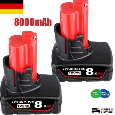 2pcs Replace Für Milwaukee M12 8.0A hLithium Cordless 12 Volt Battery 48-11-2402