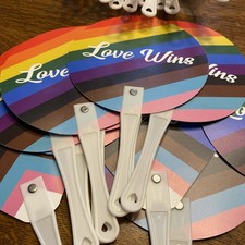 48 Pride Heart and Round Rainbow Hand Fan with Love Wins Words, LGBTQ
