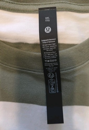 T-shirt Lululemon in jersey di cotone pesante nuova con etichetta taglia XXL righe bianche verdi - Foto 5 di 7