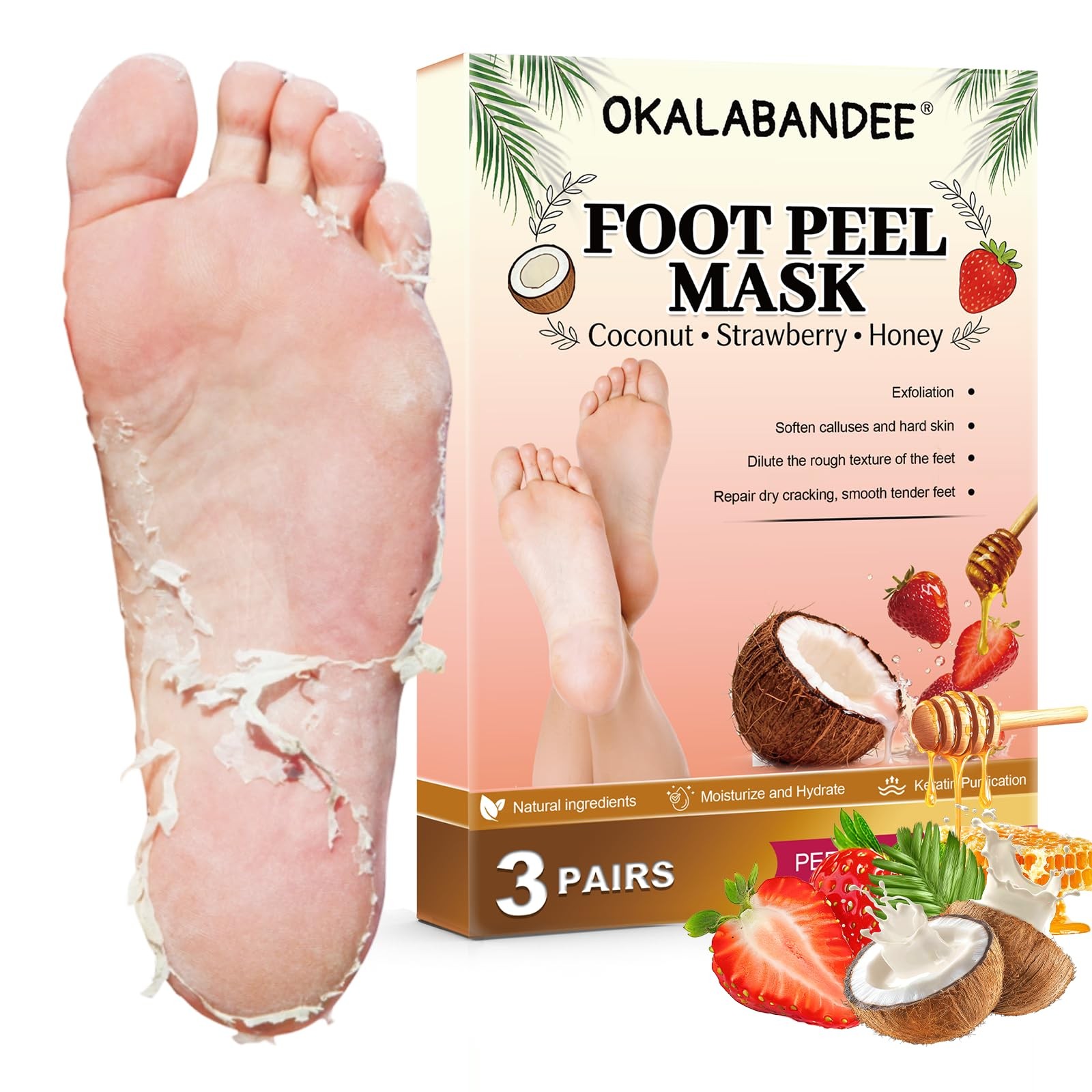 3 Pairs Foot Peeling Mask, Exfoliating Feet Mask for Dry Cracked, Foot Mask P...