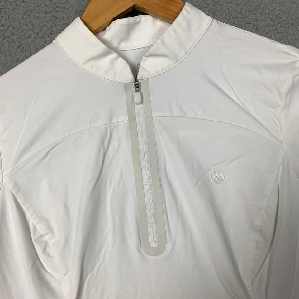Camisa de golf G/Fore para mujer mediana blanca de nailon entrelazada manga corta cuarto de cremallera Foto 2 de 4