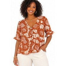 Madewell 100% Silk Rust Orange Floral Short S...
