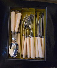 OKA 24pc Cutlery Set for 4 Cream Plastic Handles Stainless Steel