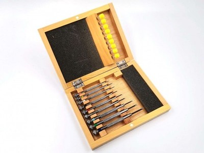 9er Set Uhrenschraubendreher ANKOR Stahl verschiedene Größen + Ersatzspitzen Holzbox