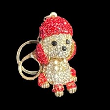 Poodle Dog Keychain Keyring Bag Charm Purse Handbag Charm Pink Gold Rhinestones