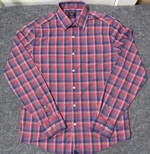 UNTUCKit Shirt Mens Medium Slim Fit Red Navy Plaid Long Sleeve Button Up Casual