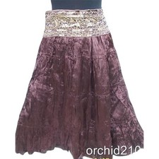 Cache Brown Silk like Boho Hand Sewn Sequins Crinkle Lined Skirt New NWT 138
