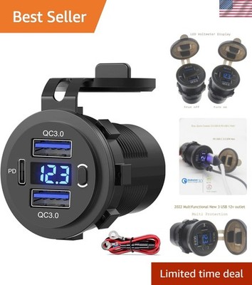Dual USB Quick Charge 3.0 & PD Car Charger Socket with Voltmeter Display