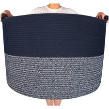 Extra Large 22 x 16in Decorative Woven Cotton Rope Blanket Storage Basket Bin...