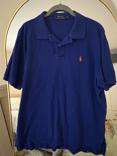 Polo Ralph Lauren Men's Blue Solid Collared Polo Shirt L Short Sleeve
