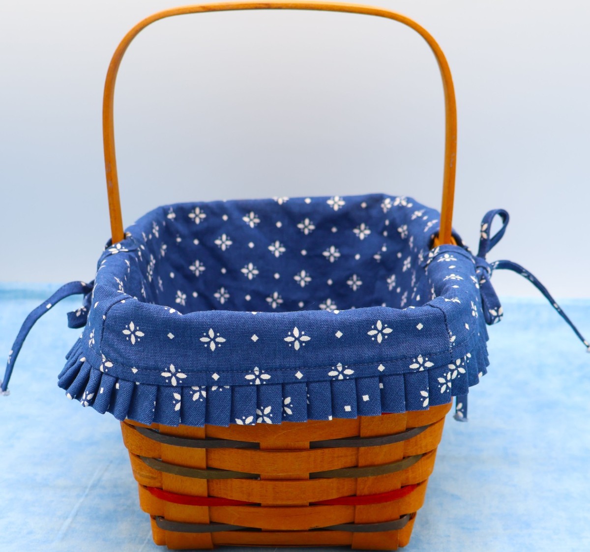 Longaberger 1996 Basket w Fixed Handle Blue Liner Protector USA