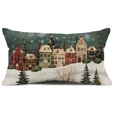 Christmas Snowy Village Polyester Plush Pillow Covers Home Cushion Case Decor