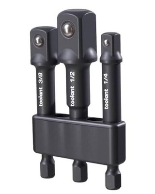 Impact Socket Adapter Set, 3 pcs, 1/4'', 3/8'', 1/2'' Drive, Hex Shank Drill 3PCS