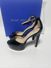 New Stuart Weitzman Black Patent Leather Disco high-shine Platform pump 8.5