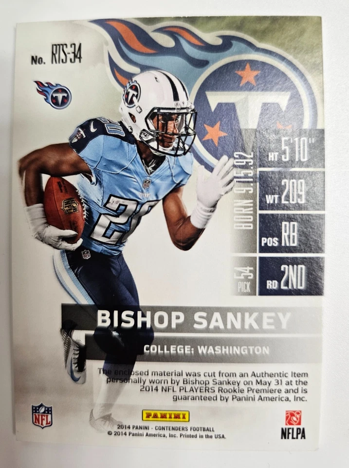 2014 Panini Contenders RTS-34 Bishop Sankey RC Game Worn Material - Image 2 of 2