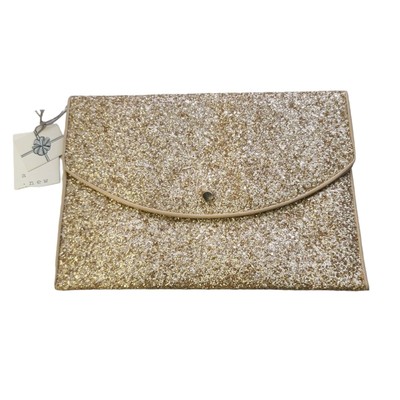 A New Day Gold Glitter Envelope Large Clutch Handbag Purse NEW Party Formal