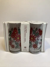 Vintage Set Of 4 Crisa Poinsettias 16 oz Christmas Drinking Glasses New
