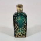 Antique 19thC French Green Glass Scent Bottle Gilt Decoration 7.1cm High