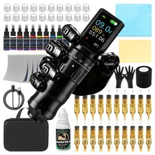 YILONG Wireless Rotary Tattoo Machine Kit with 20 Cartridge Needles 10 Ink