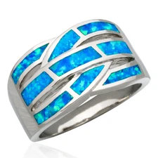 Ocean Blue Fire Opal Silver Jewelry Twist Wide Criss-cross Ring Size 7 8 9 10