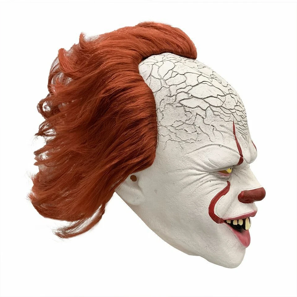 Horror Clown Joker Latex Mask w/Wig Hair For Halloween Costume Cosplay Pennywise - Image 2 of 4