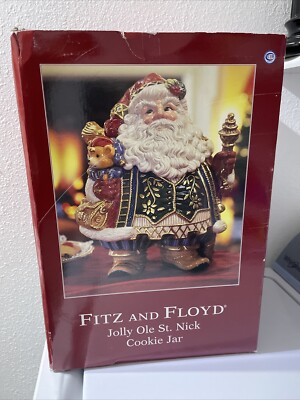 Vintage Fitz & Floyd Cookie Jar Old World Santa Jolly Ole St Nick Christmas 1999