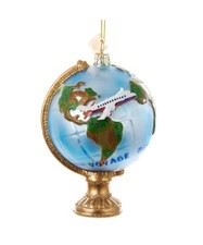 Kurt Adler Noble Gems Glass Ornament for Christmas Tree, Globe with Airplane
