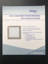 Areza Medical: Ultra-Absorbent Silicone Foam Dressing, Waterproof 6" X 6", 5ct