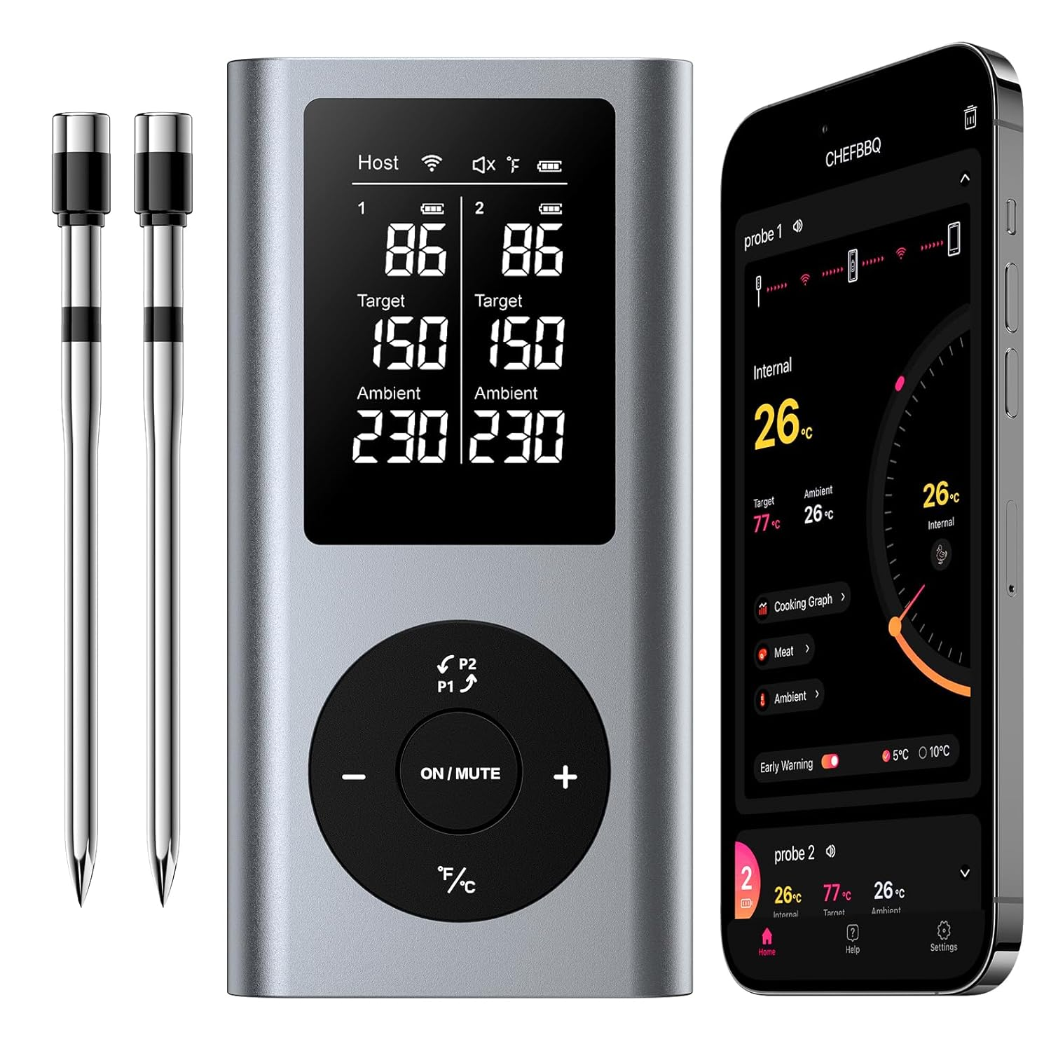 Meat Thermometer Digital Wireless with 2 Probes, 800FT Long Range Bluetooth Cook-image