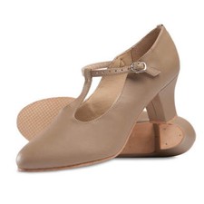 So Danca CH54 T-Strap Leather Character Shoe, 2" Heel, RUNS SMALL, Tan, Sz 10.5