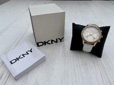 DKNY Uhr Armbanduhr Chronograph Damen Leder Weiß NY4844 Gold gebraucht watch