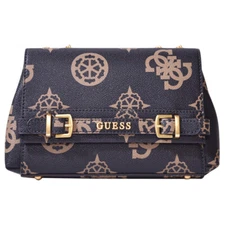 Guess Sestri Women's Satchel Handbag Fold-Over Flap Mocha Logo Signature