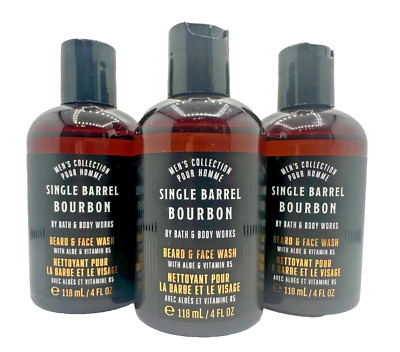 NEW Bath & Body Works Lot 3 Bottles Single Barrel Bourbon Beard Face Wash 4 oz