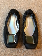 Na na Black Satin Flats w/ Decorative Large Mirrored Squares US 7.5
