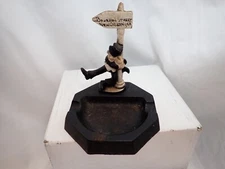 CAST IRON BOURBON STREET  SIGN ASHTRAY MAN HANGING ON SIGN
