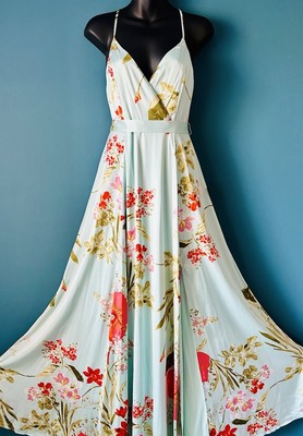 Lulus Still The One Sage Green Floral Print Maxi Dress Satin Romantic Size S NWT
