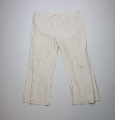 Vintage 90s Streetwear Womens 18 Sheer Silk Linen Wide Leg Harem Pants Cream