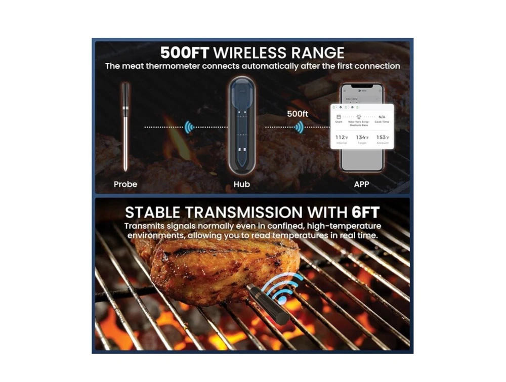 Meat Thermometer Wireless New IDIAK Grilling & Smoking New Gen 500Ft Meat Probe