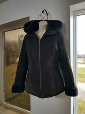 Sonoma Brown Fitted Size S Short Suede Jacket Leather Zipper Hooded Zipper Coat