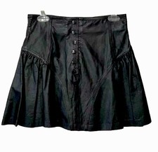 Vintage Chia Black Leather Pleated Mini Skirt With Lining Size 12