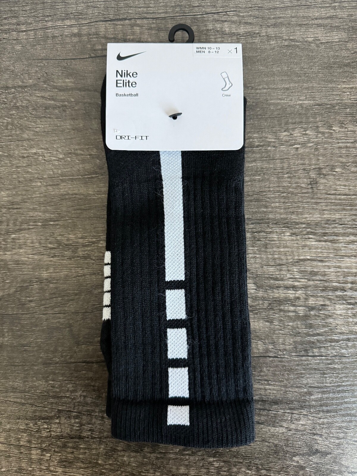 NIKE Elite Basketball Dri-FIT Crew Socks (Black/White) LARGE Mens 8-12 W's 10-13