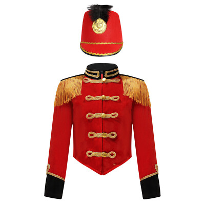 DE Kinder Blaskapellen Trommelmajor Uniform Schlagzeug Hut Langarm Blazer Set