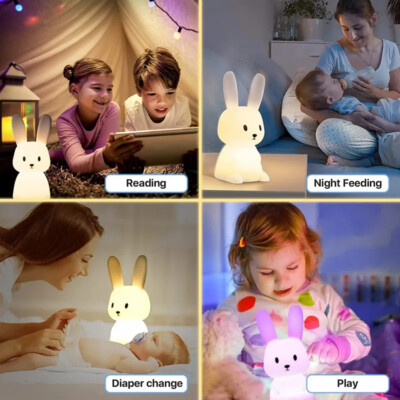 Kids Desk Lamp With Night Light - Pink Rabbit LED Reading Lamp For Girls Bedroom