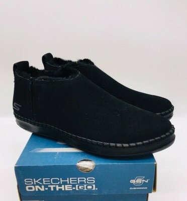 skechers go vulc 2 suede faux fur booties