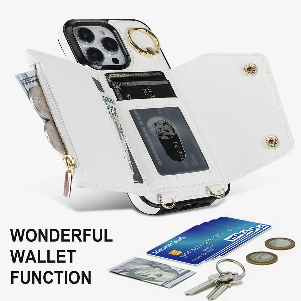 HOT для iPhone 15 14 Plus 13 12 Pro через плечо кожаный бумажник карты телефона чехол - Изображение 4 из 4