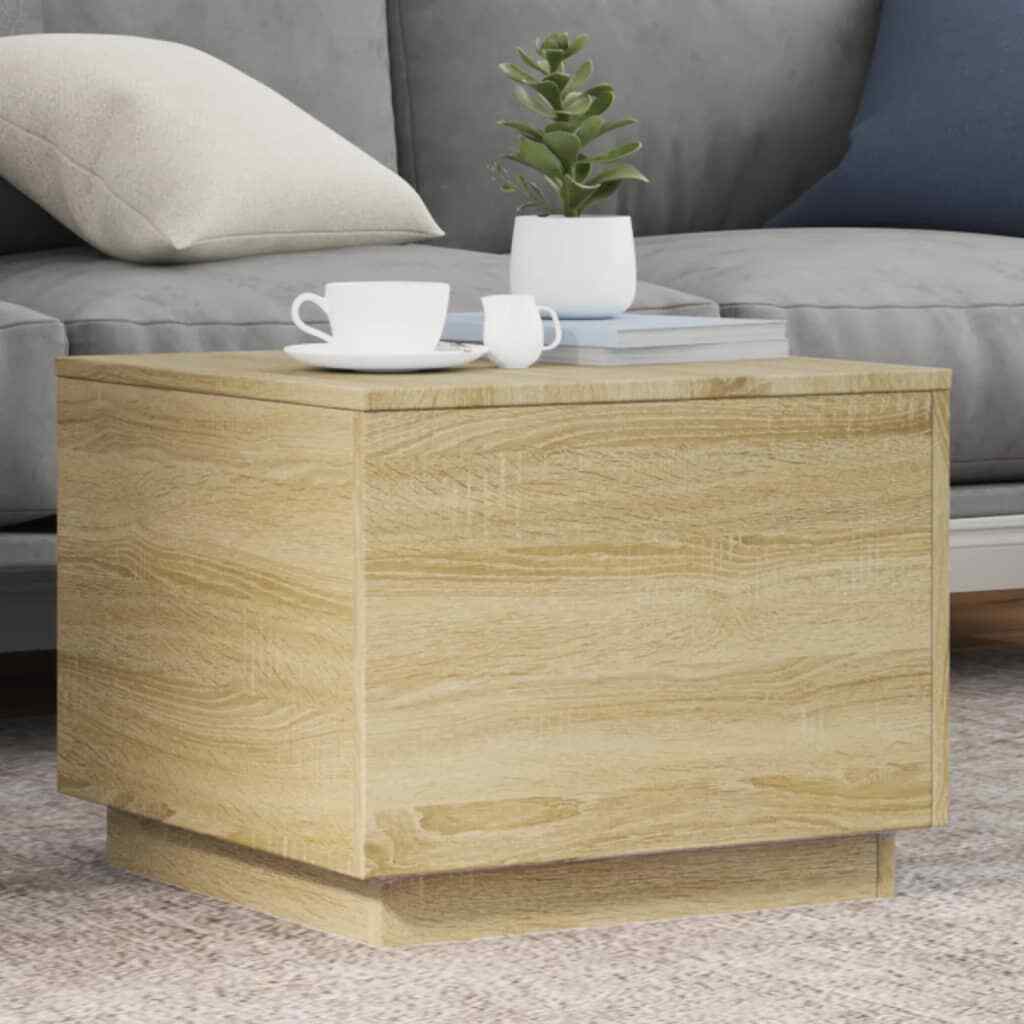 vidaXL Coffee Table with LED Lights Sonoma Oak 50x50x40 cm